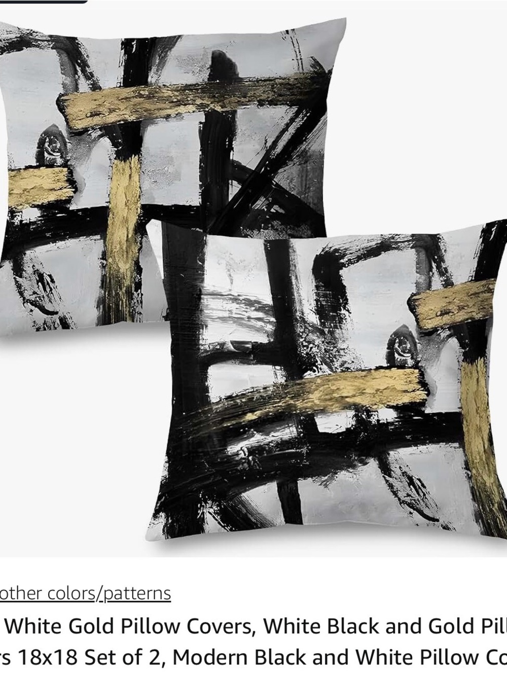 Modern Abstract White, Black & Gold Accent Pillow Covers - Set of 2
